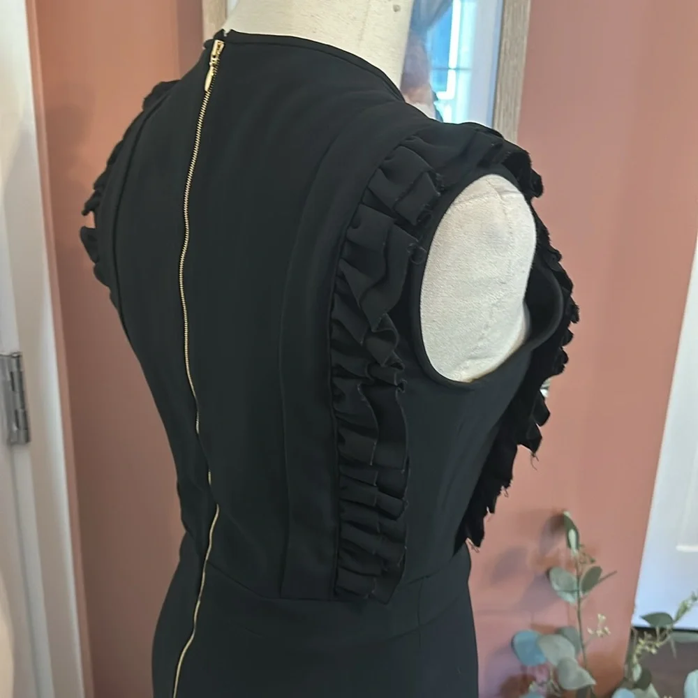 Rochas black ruffles detail fit & flare back zipper sleeveless 10 midi dress - Picture 7 of 16